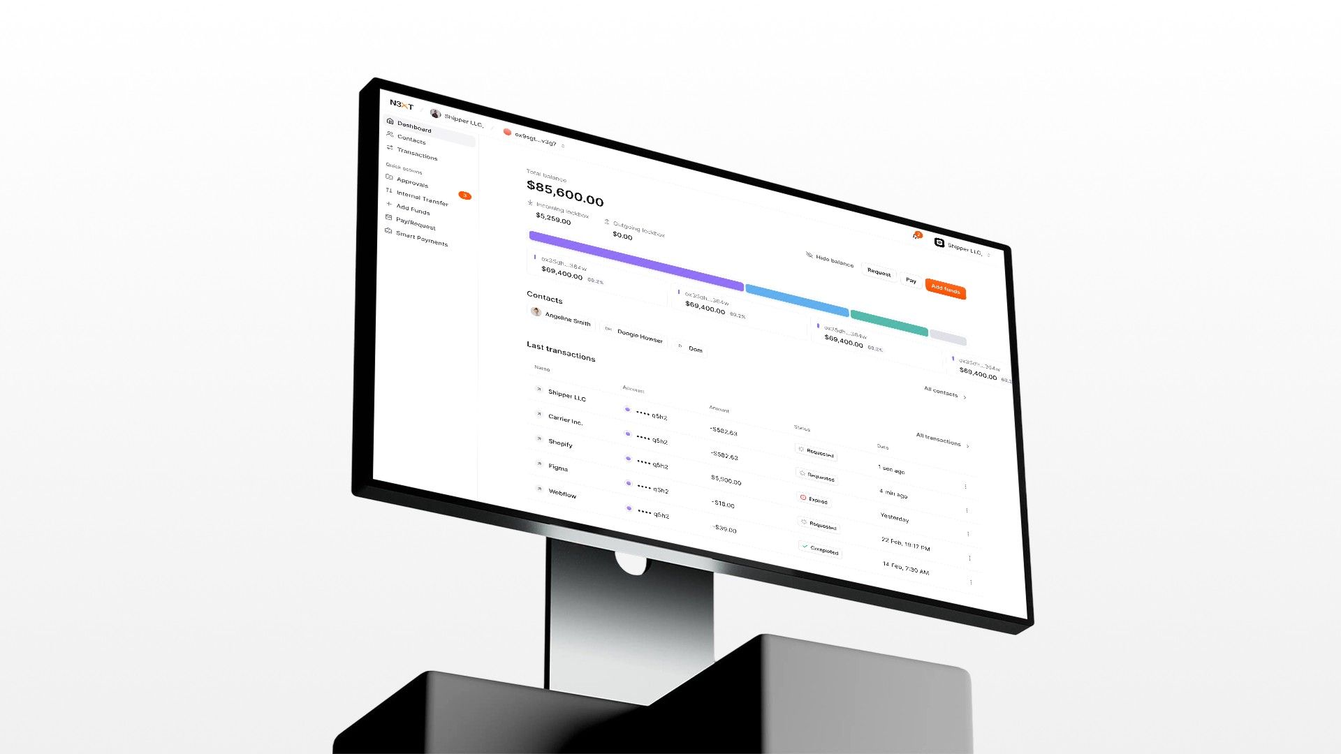 N3XT web dashboard on a desktop monitor