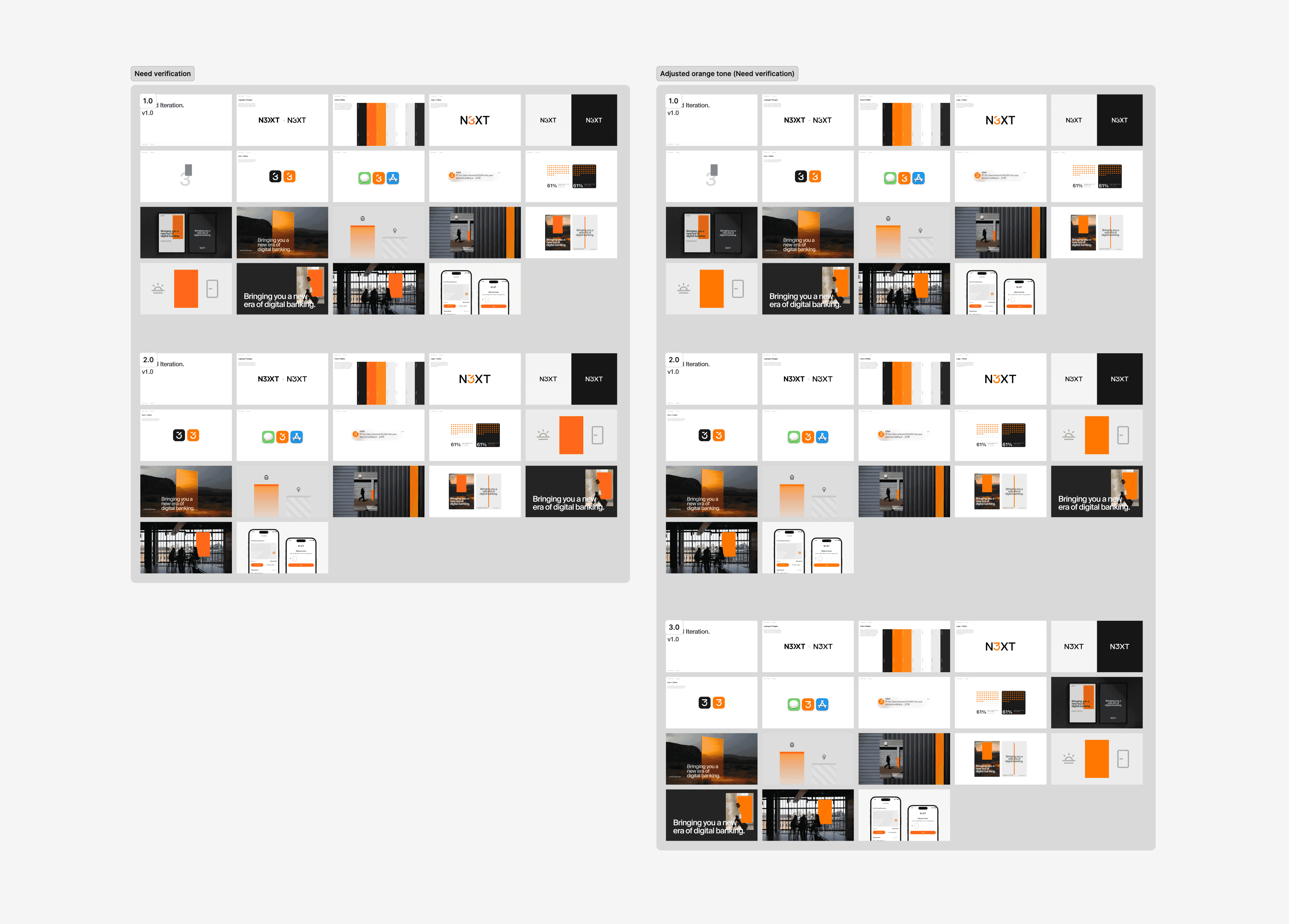 Brand applications comparing two orange tones