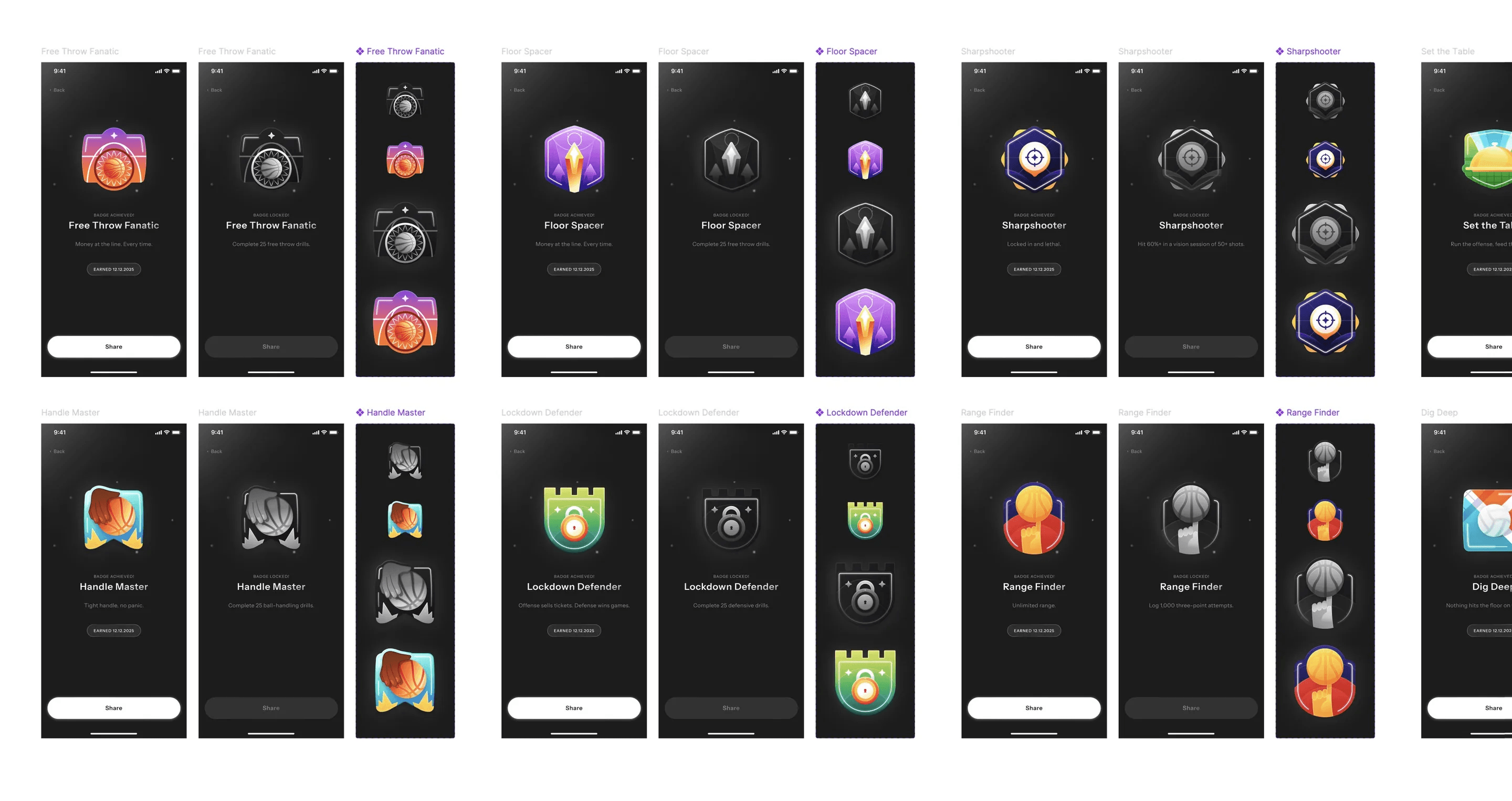 The latest badges drop: badge tiers in their locked and unlocked states