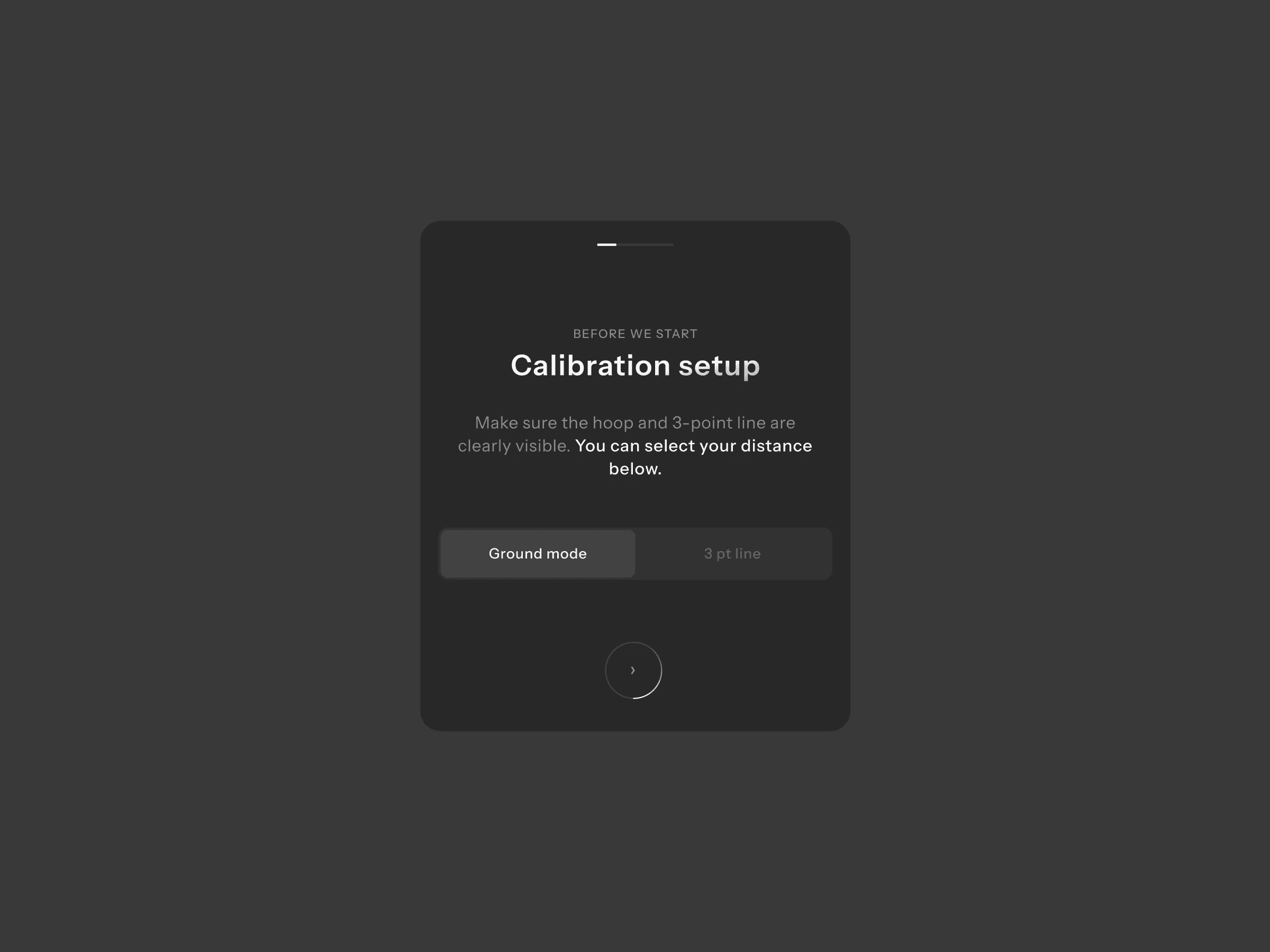 Calibration setup: choose ground mode or on a tripod before shot tracking starts